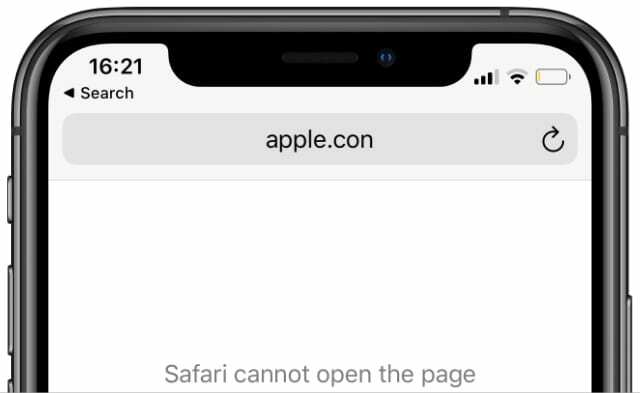 Safari kan ikke åpne siden fordi nettadressen er feil