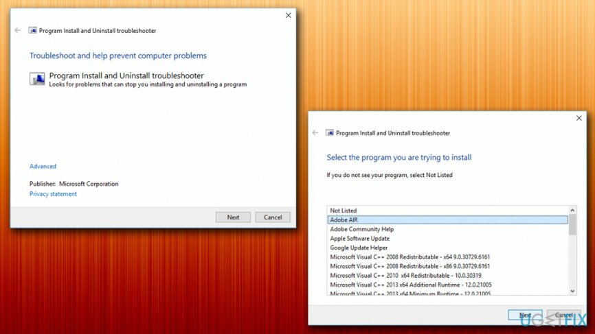 Запустите средство устранения неполадок установки и удаления программы
