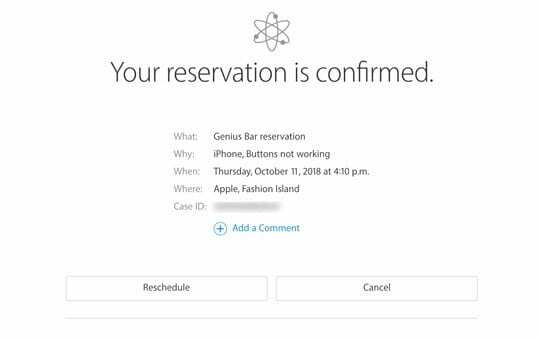 Apple Store genius rezervácia stretnutia potvrdená