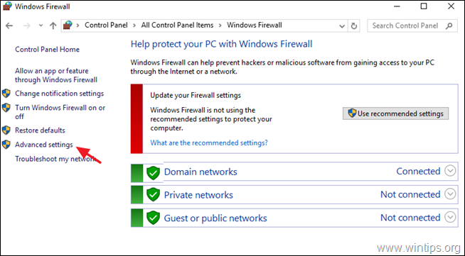 Windows फ़ायरवॉल में PPTP की अनुमति दें 