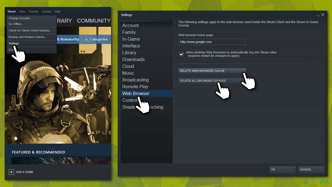 ลบแคชและคุกกี้ผ่านไคลเอนต์ Steam