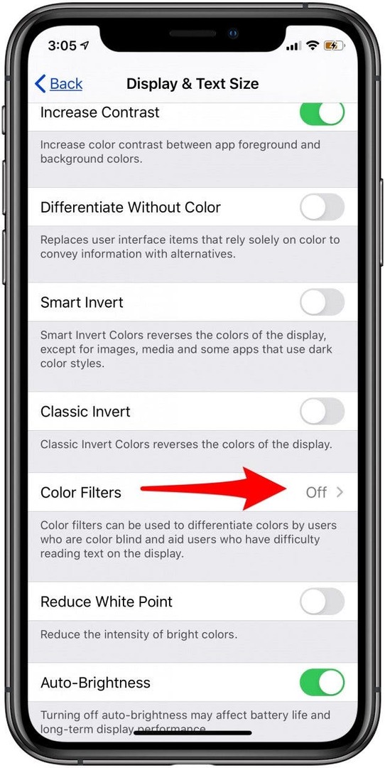 opções de cores da tela do iphone