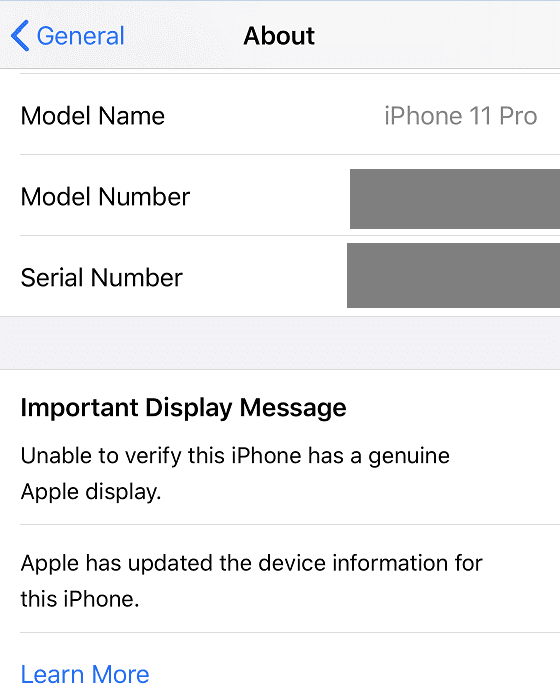 Bu iPhone'un orijinal bir Apple ekranına sahip olduğu doğrulanamıyor