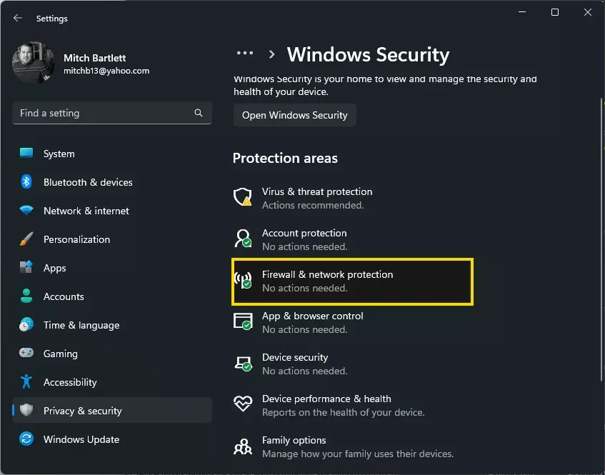 Windows 11-Firewall- und Netzwerkschutzoption