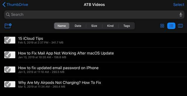 videos en un disco externo iPadOS iOS 13
