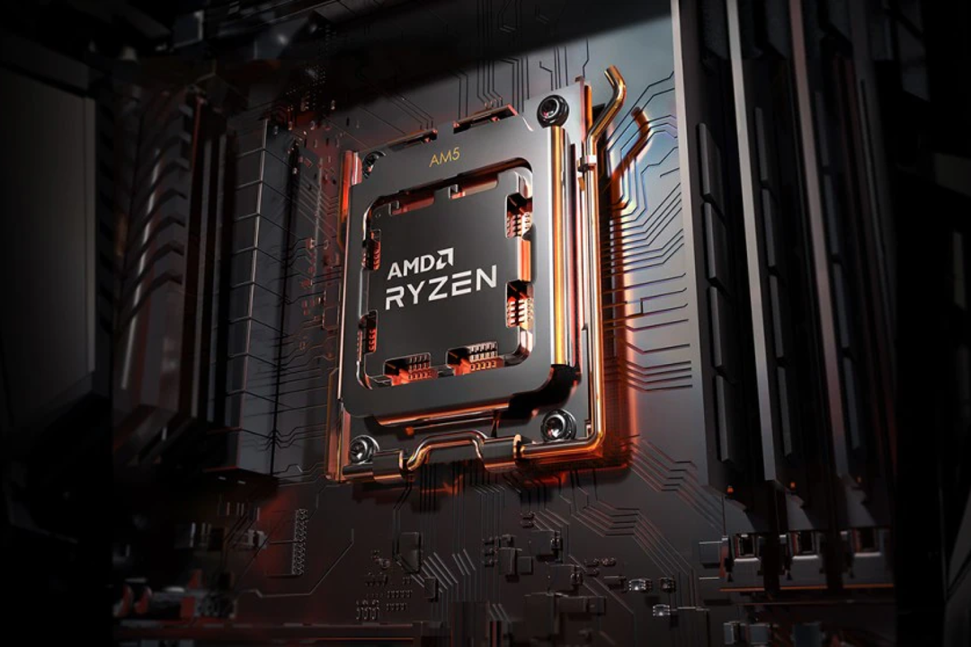 AM5 anakartındaki Ryzen 7000 CPU'nun görüntüsü.