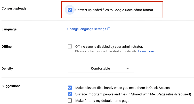 Konvertieren Sie hochgeladene Dateien in das Editorformat von Google Docs