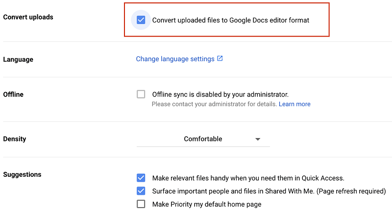 Convertiți fișierele încărcate în formatul de editor Google Docs