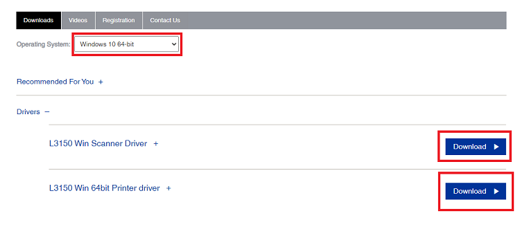 Epson L3150 ड्राइवर डाउनलोड करने के लिए ऑपरेटिंग सिस्टम चुनें