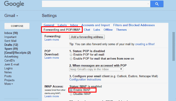 Gmail povoľuje IMAP