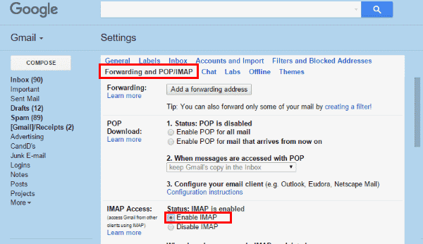 Gmail mengaktifkan IMAP