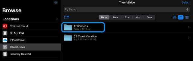 videoposnetki na zunanjem pogonu v iPadOS in iOS13