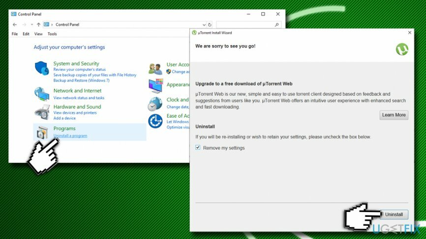 uTorrent क्लाइंट को अनइंस्टॉल करें 