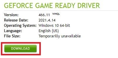 Kattintson a Letöltés gombra - Geforce Driver