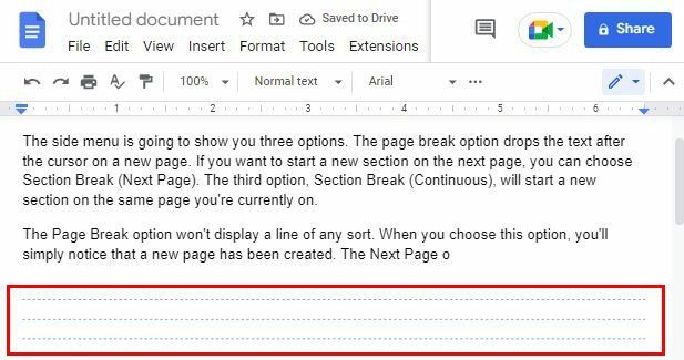 Afficher les sauts de section Google Docs