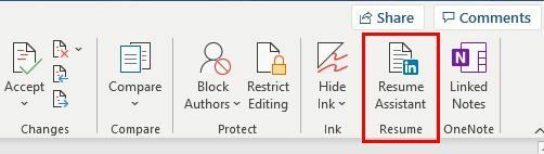 LinkedIn Resume Assistant opcija Word