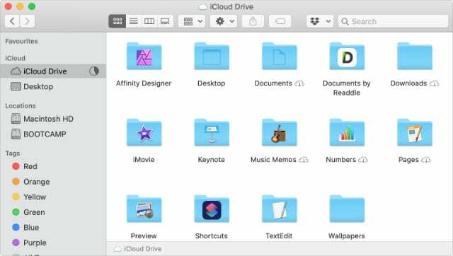 „iCloud Drive“ įkėlimo ratas „Finder“ šoninėje juostoje