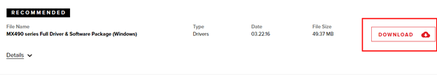 Pacote completo de drivers e software da série MX490 Windows