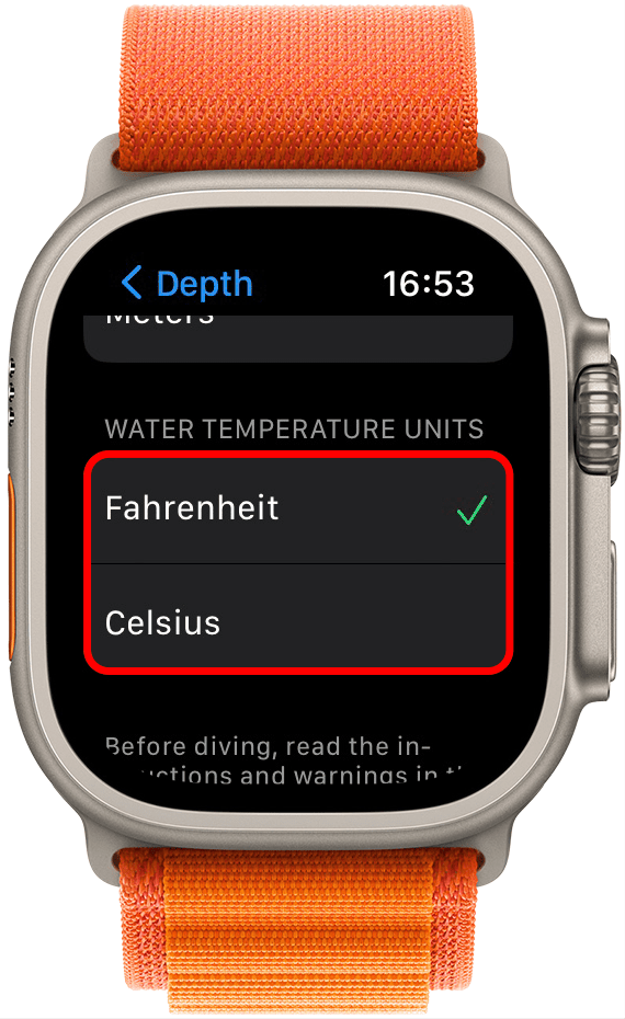 Puudutage jaotises VEETEMPERATUURÜHIKUD Fahrenheiti või Celsiuse kraadi.