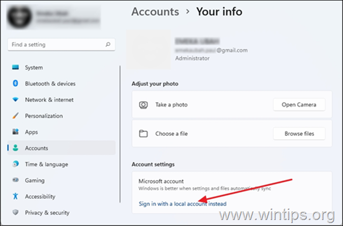 Accedi invece all'account locale - Windows 1011