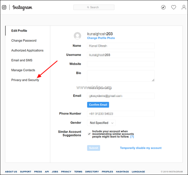 Sauvegarder les photos, commentaires, publications du compte Instagram