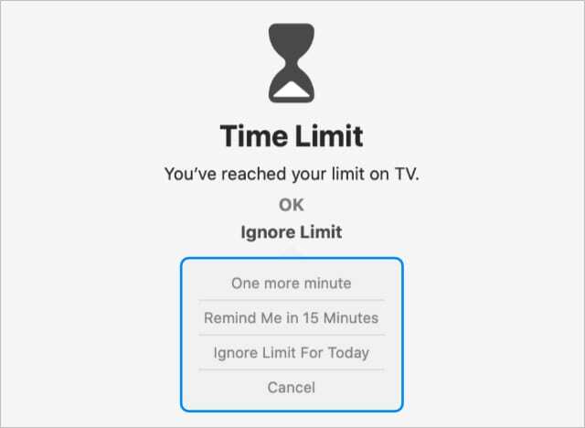 Možnosti Ignorování limitu času u obrazovky v macOS2