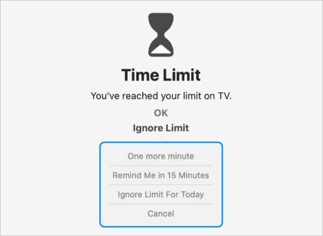 MacOS2 में स्क्रीन टाइम इग्नोर लिमिट विकल्प