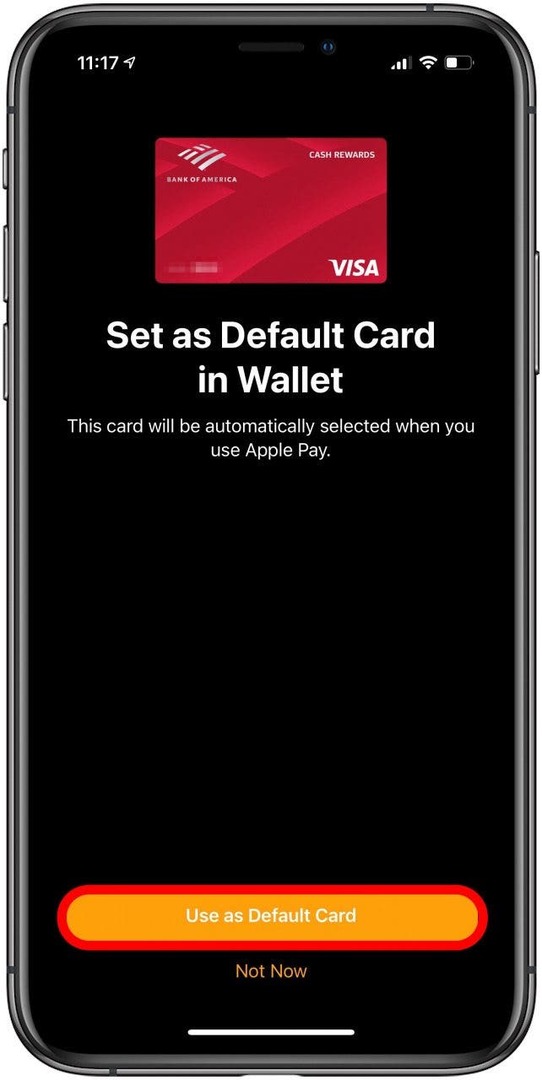 次に、[デフォルトカードとして使用]をタップして、このカードをウォレットのデフォルトとして設定できます。