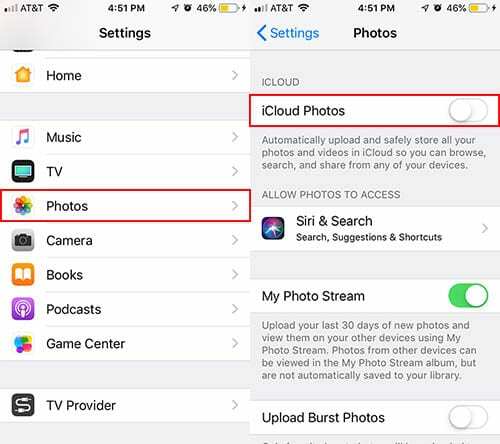 „iCloud Photos“ įgalinimas ir išjungimas