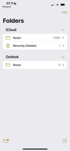 Erstellen Sie einen neuen Ordner in Apple Notes Screenshot