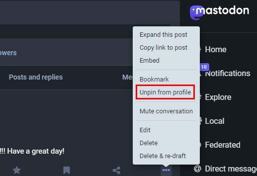 Unpin post Mastodon