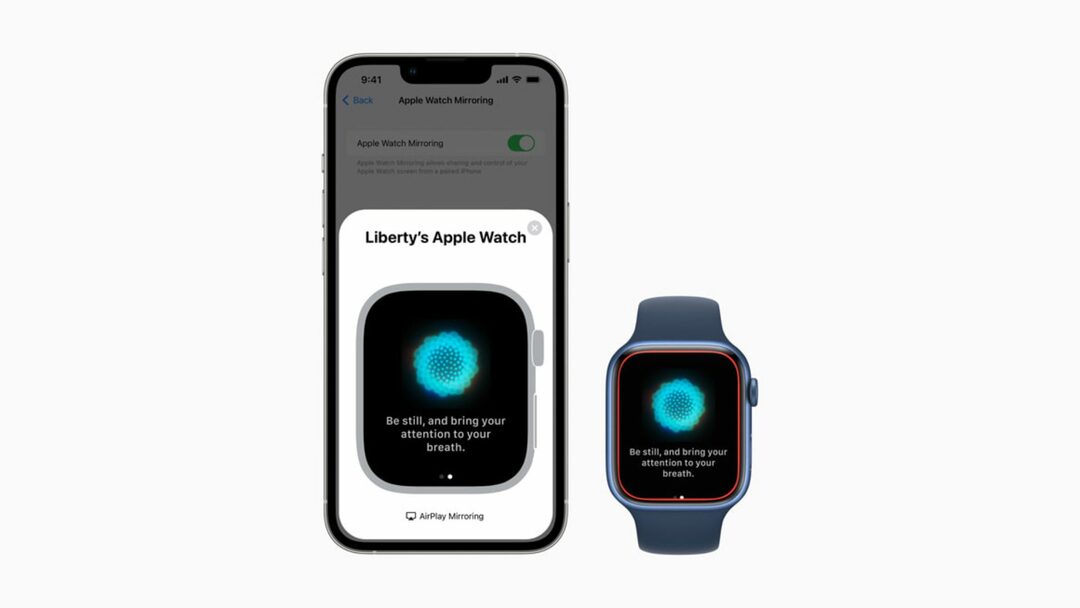 iOS 16 pritaikymo neįgaliesiems funkcijos Apple Watch Mirroring