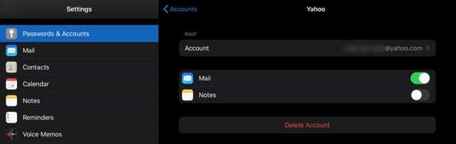 Entfernen Sie das Yahoo-Konto von einem iPad im Dunkelmodus iOS 13
