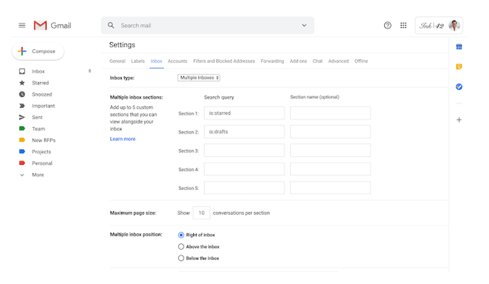 Configuration de plusieurs boîtes de réception