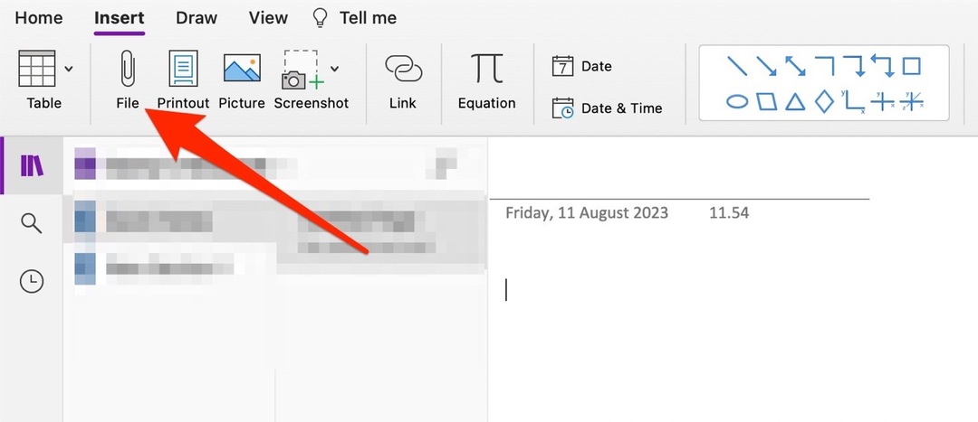 Die Option zum Einfügen einer Datei in OneNote