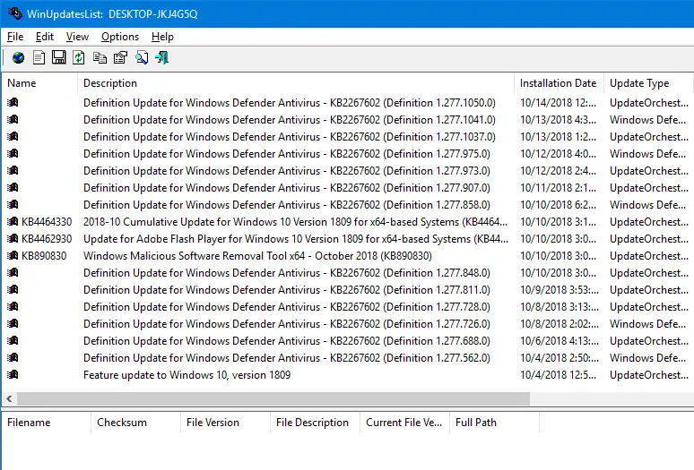 winupdateslist - Druk uw Windows Update-geschiedenis af