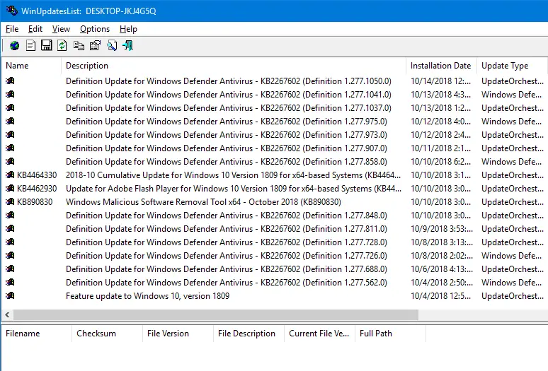 winupdateslist - Stampa la cronologia di Windows Update