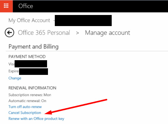 cancelar la suscripción a Office 365