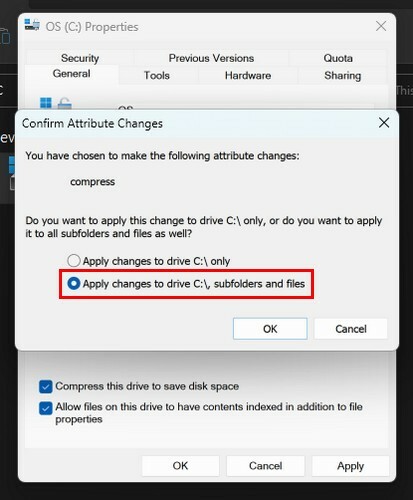 Option „Änderungen auf Laufwerk C, Unterordner und Dateien anwenden“.