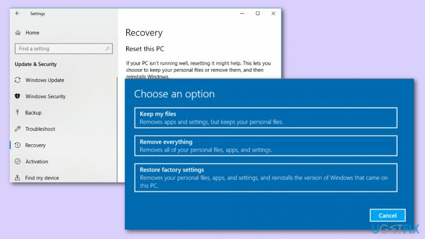 Удалите обновления Windows с помощью Factory Restore