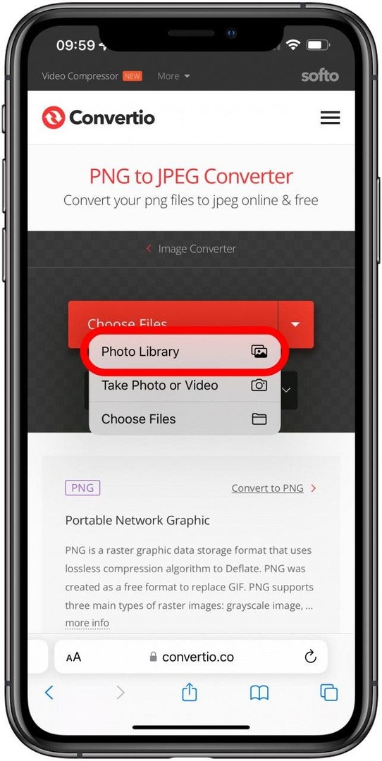 შეეხეთ ფოტო ბიბლიოთეკას, რათა აირჩიოთ png კონვერტაციისთვის