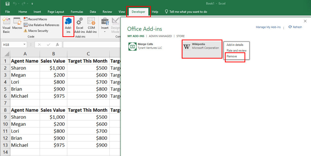 Lisäosien poistaminen Excelistä korjataksesi Excelin tilapalkin puuttumisen