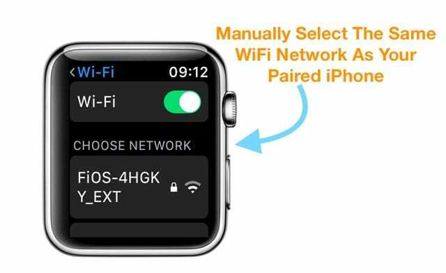 watchOS 5가 설치된 Apple Watch에서 WiFi 네트워크 선택