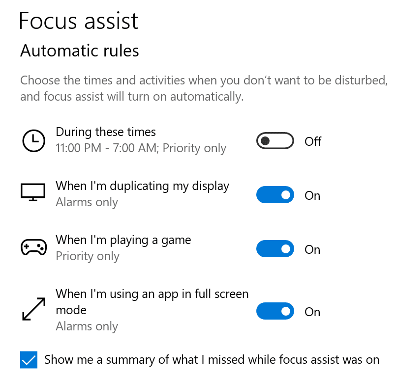 focus assist automatische regels