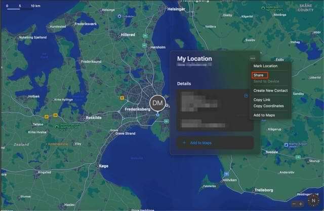 Κοινή χρήση Στιγμιότυπο οθόνης για τους Χάρτες τοποθεσίας Mac