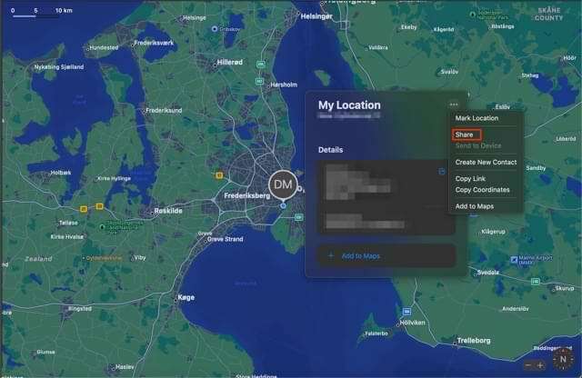 Condividi la posizione Mappe Mac Screenshot