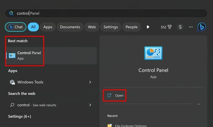 Panoul de control caută Windows 11