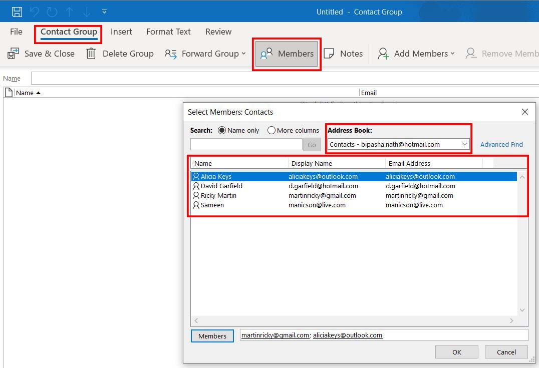 قائمة توزيع تطبيقات Outlook