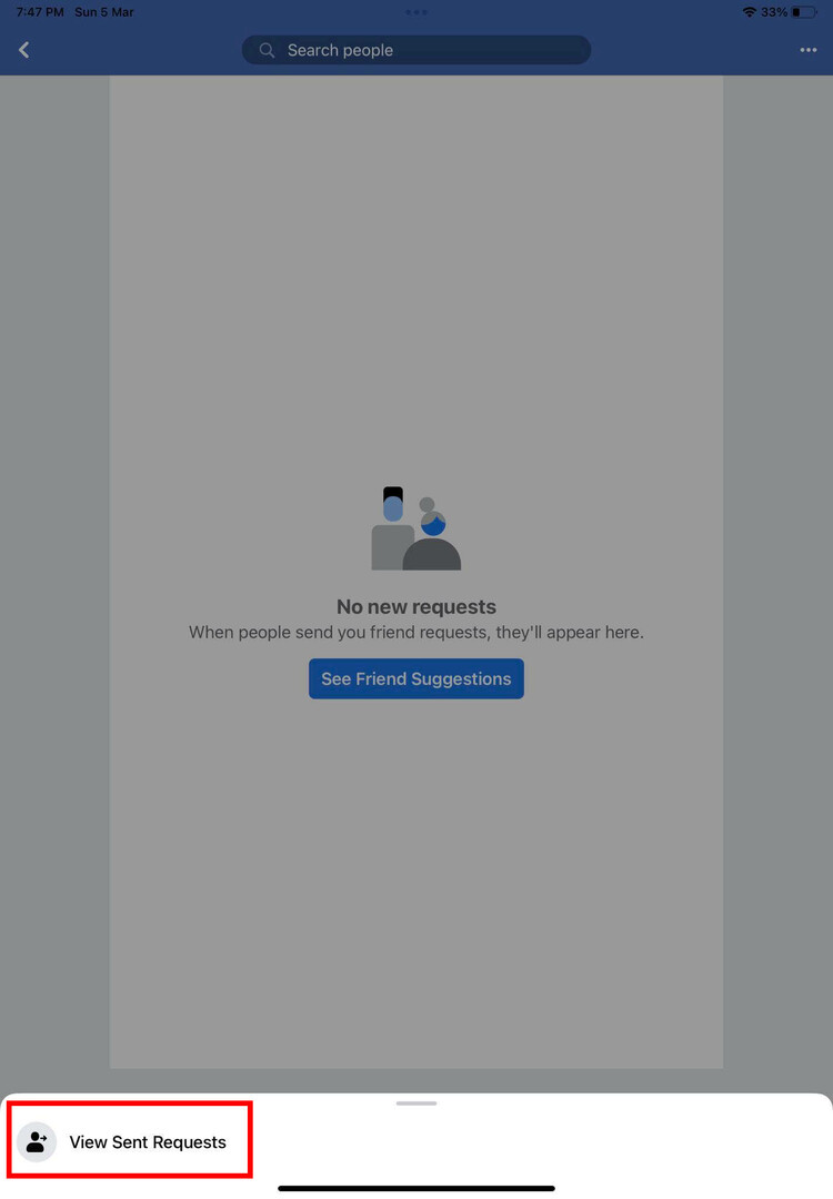 Lihat tab permintaan terkirim di aplikasi Facebook iOS