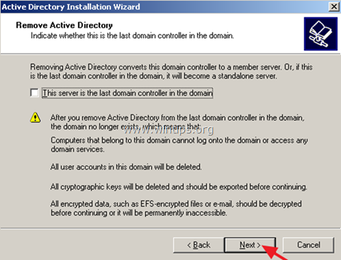 ta bort Active Directory-tjänster från server 2003